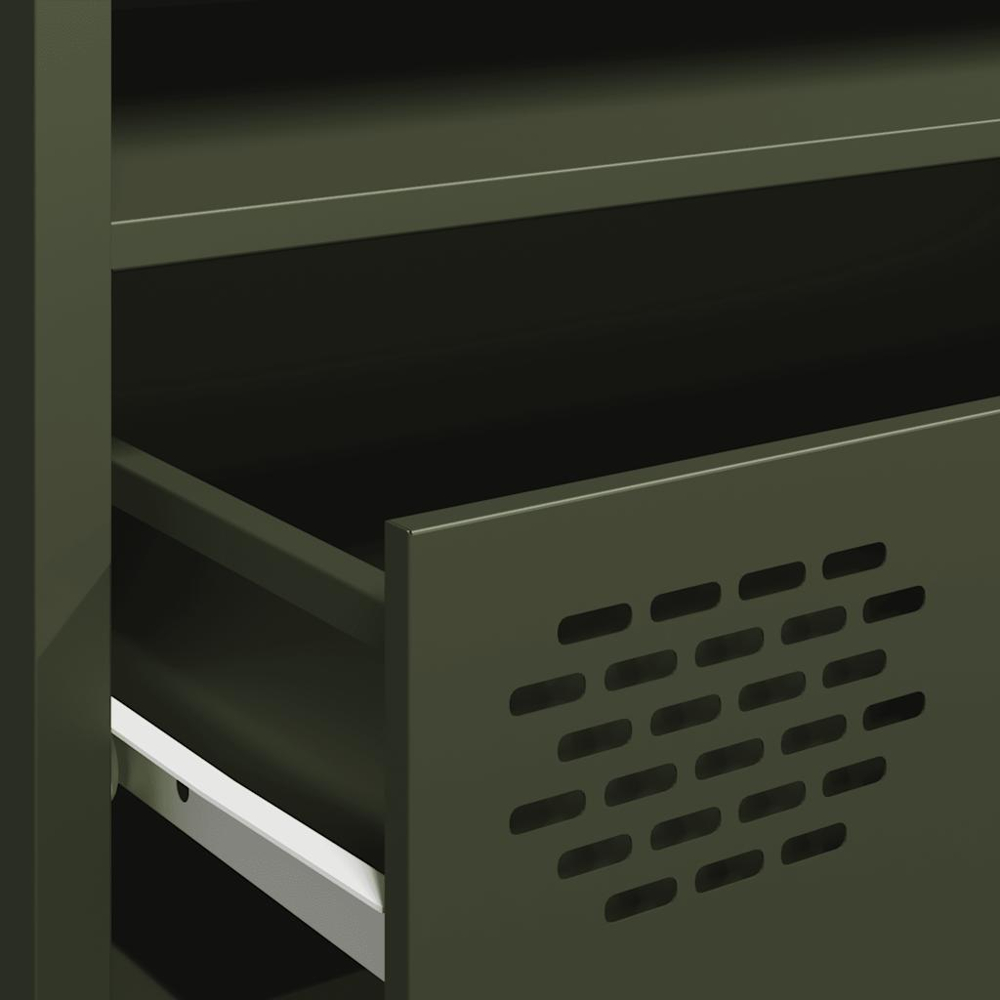 vidaXL 3 Drawer 3 Shelf Olive Green Cold-Rolled Steel TV Cabinet Image 9