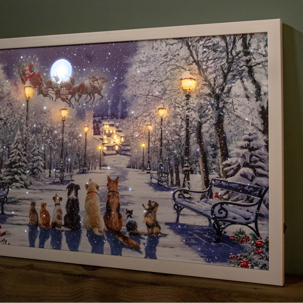 Samuel Alexander Cats and Dogs Scene Light Up Christmas Canvas 40 x 60cm Image 6