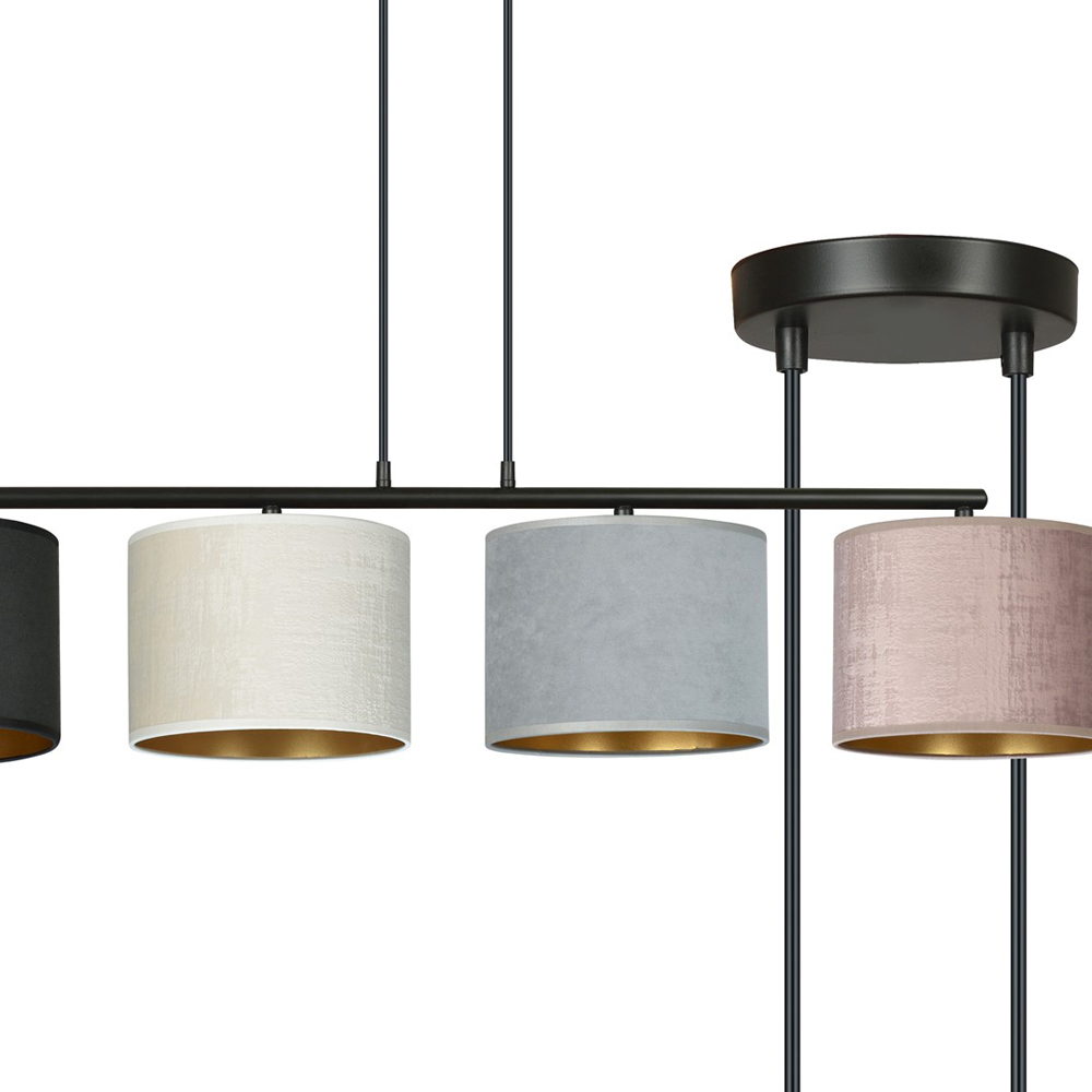 Emibig Hilde 4 Light Black Grey and Pink Shade Black E27 Ceiling Pendant Light Image 3