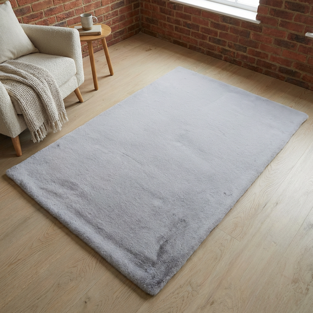 Lux Rabbit Faux Fur Rug - Glacier Image 6