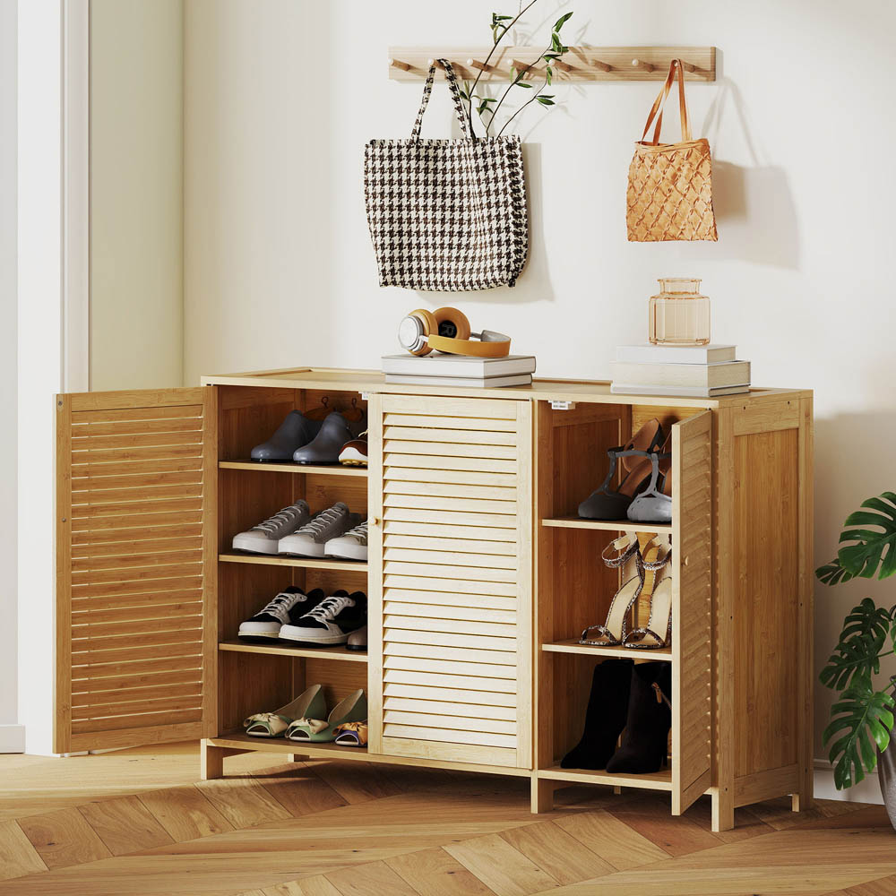 Portland 3 Door Natural Bamboo Louvred Shoe Cabinet  Image 3