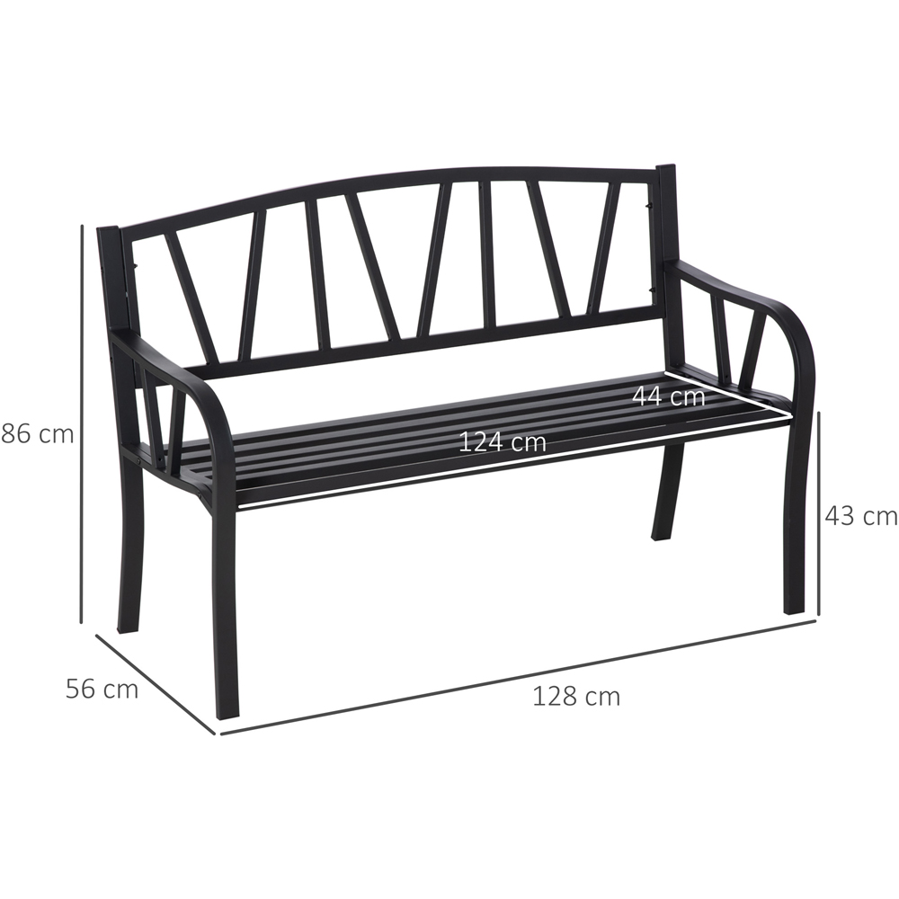 Outsunny 2 Seater Black Metal Garden Bench with Decorative Backrest Image 7