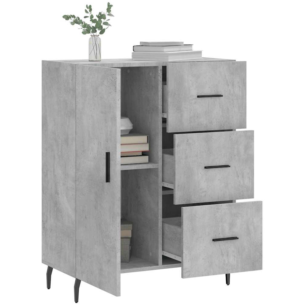 vidaXL Single Door 3 Drawer Concrete Grey Wooden Sideboard Image 4