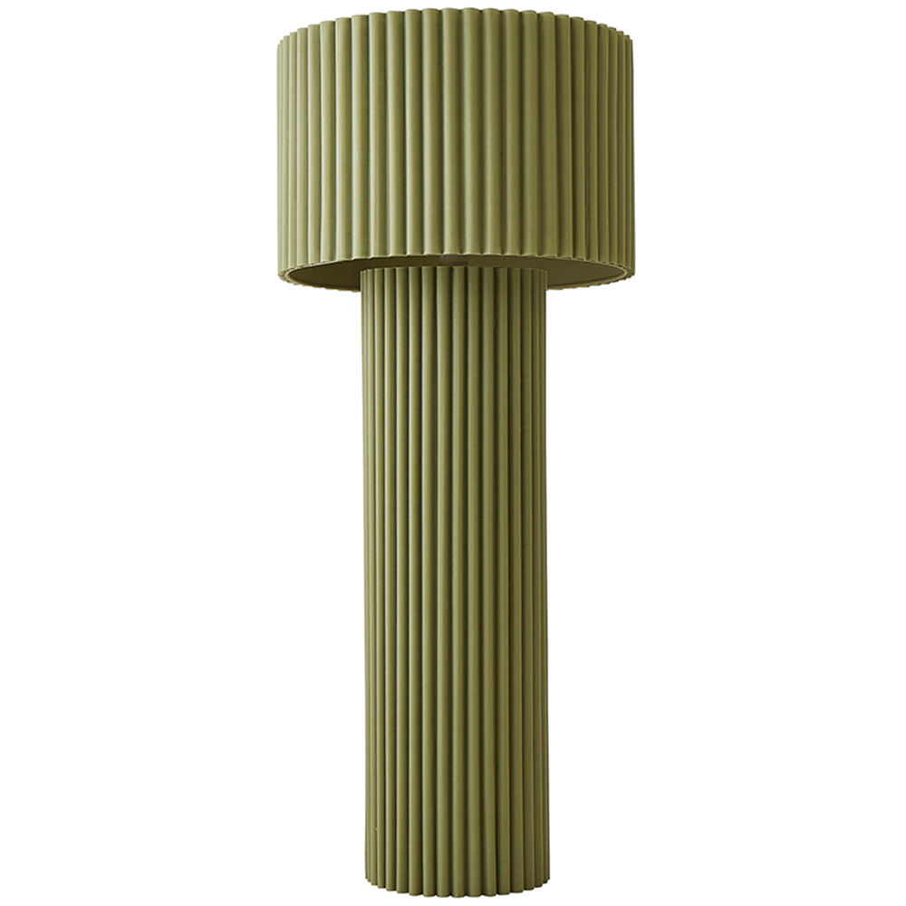 ValueLights Lenny Moss Green Drum Lamp Shade Ribbed Fabric Midi LED Floor Lamp Image 1
