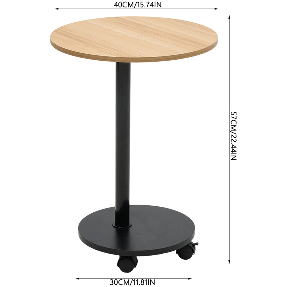Living and Home Natural Wood Round Side Table with Lockable Castors Image 9