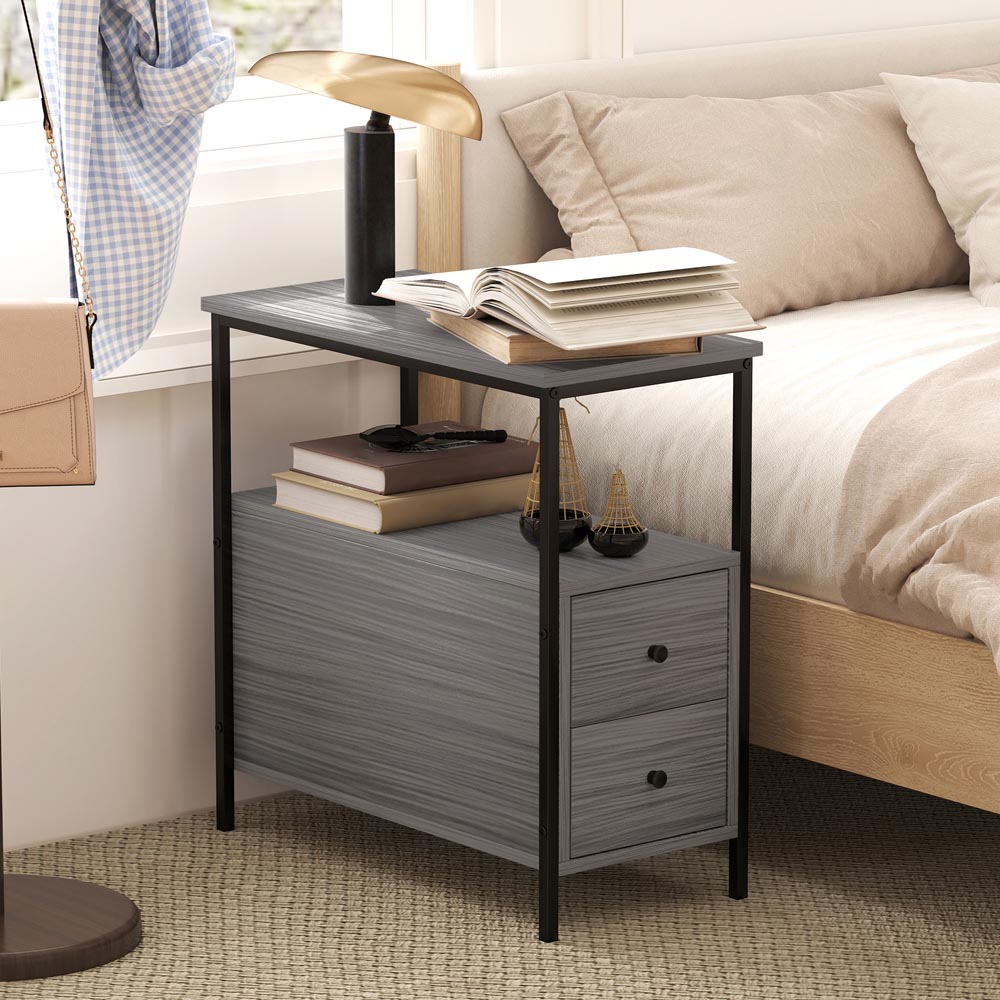HOMCOM 2 Drawer Grey Narrow End Table Image 5