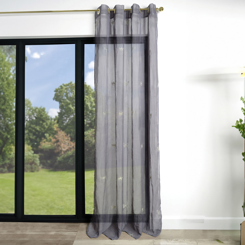 Divante Gardenia Charcoal Embroidered Voile Curtain 140 x 240cm Image