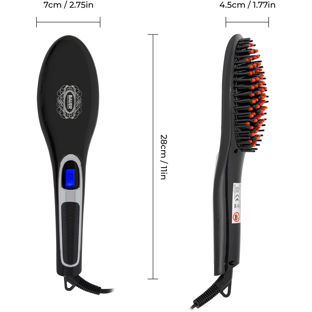 Bauer Professional Ceramic Black Hair Straightening Brush Image 9