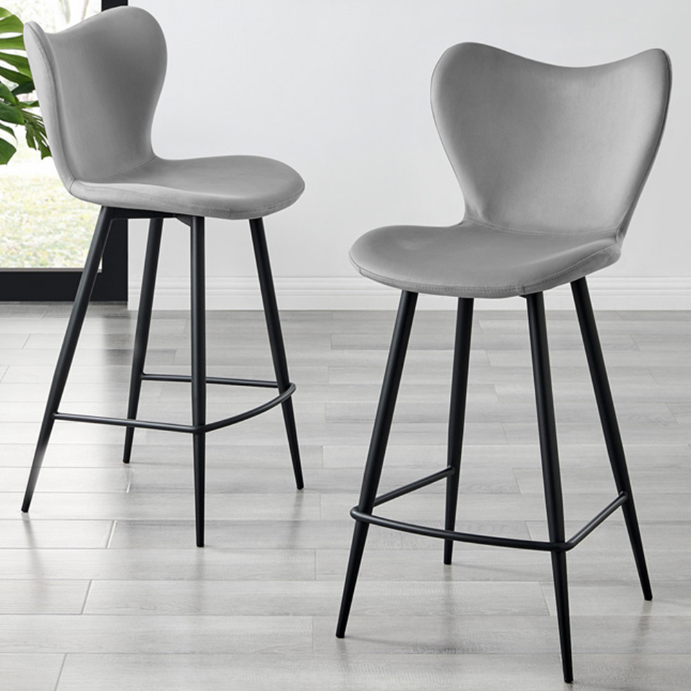 Furniturebox Ketya Set of 2 Grey and Black Velvet Bar Chairs Image 1