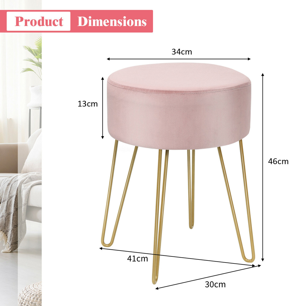 Costway Pink Velvet Round Footstool Image 9