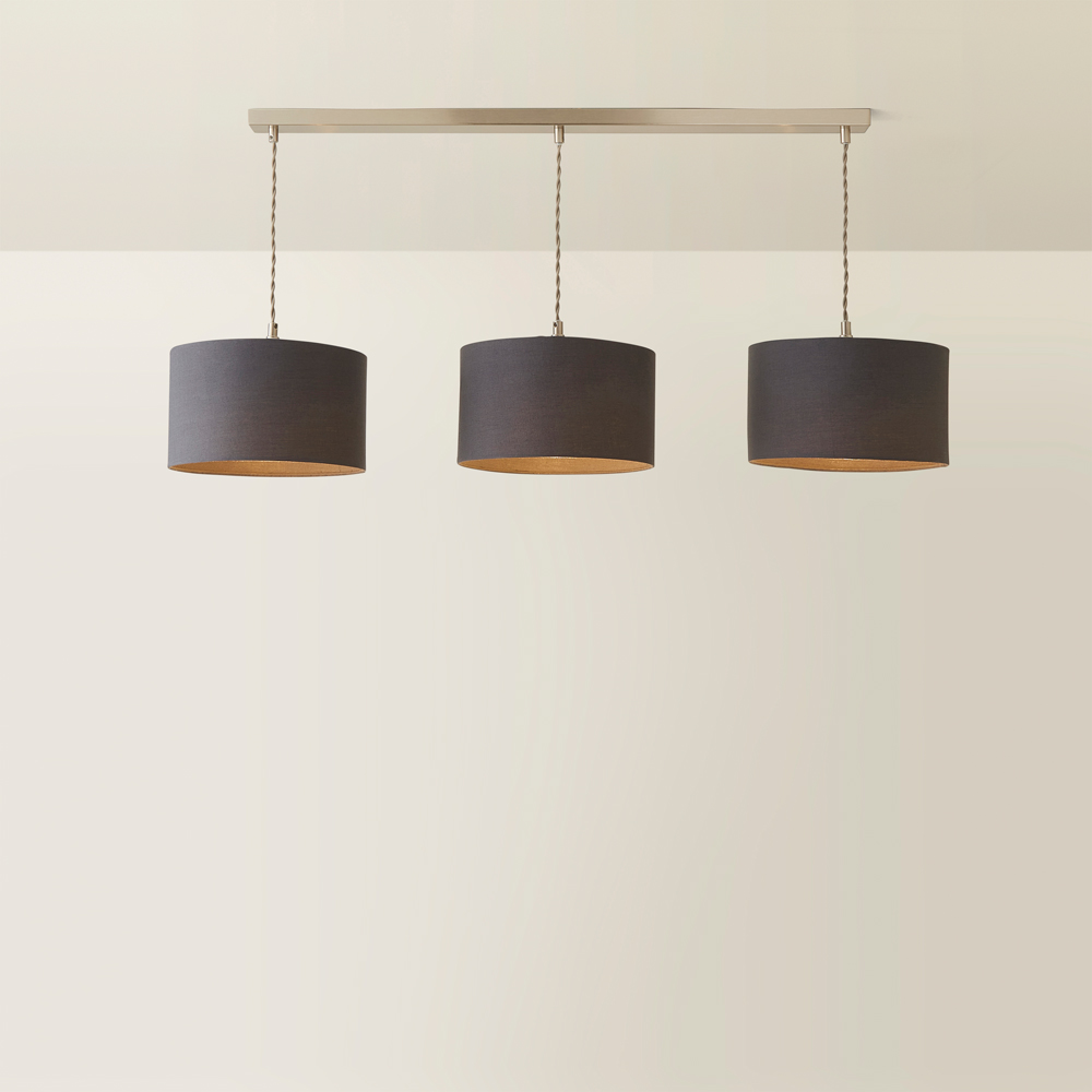ValueLights Reni Charcoal Drum Shade 3 Drop Bar Chrome Diner LED Ceiling Pendant Light Image 5