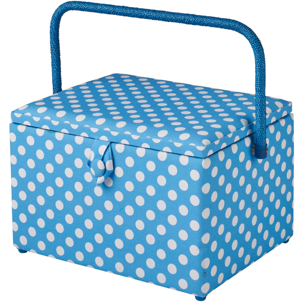 Sewing Online Duck Egg Blue Polka Dot Large Sewing Basket with Carry Handle Image 3