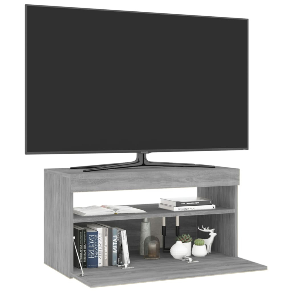 vidaXL Single Door Single Shelf Grey Sonoma TV Cabinet with LED Lights Image 6