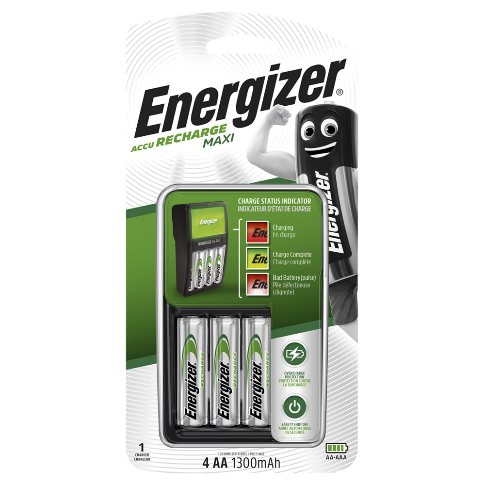 Energizer Accu Recharge Maxi AA 4 Pack 1.2V 1300mAh Battery Charger with Batteries Image 1