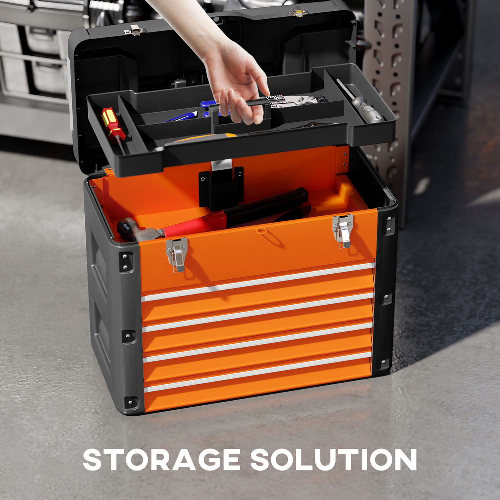 HOMCOM 4 Drawer Orange Steel Toolbox Image 5