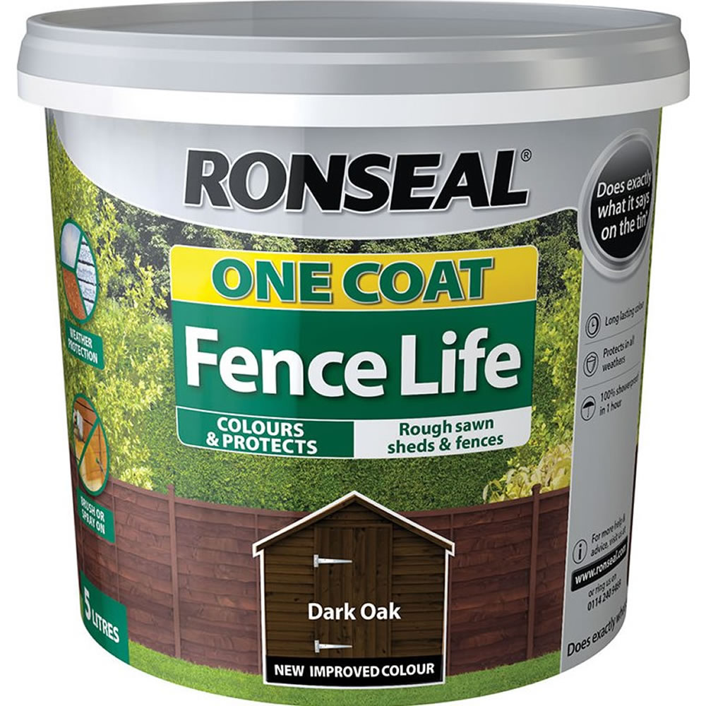 Ronseal One Coat Fence Life Dark Oak Exterior Wood Paint 5L Image 3