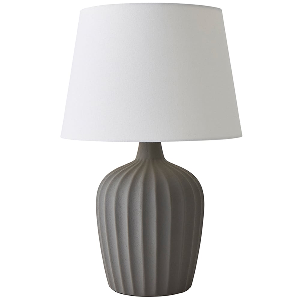 ValueLights Serena Natural Tapered Linen Lamp Shade Ribbed Ceramic Grey LED Table Lamp Image 1