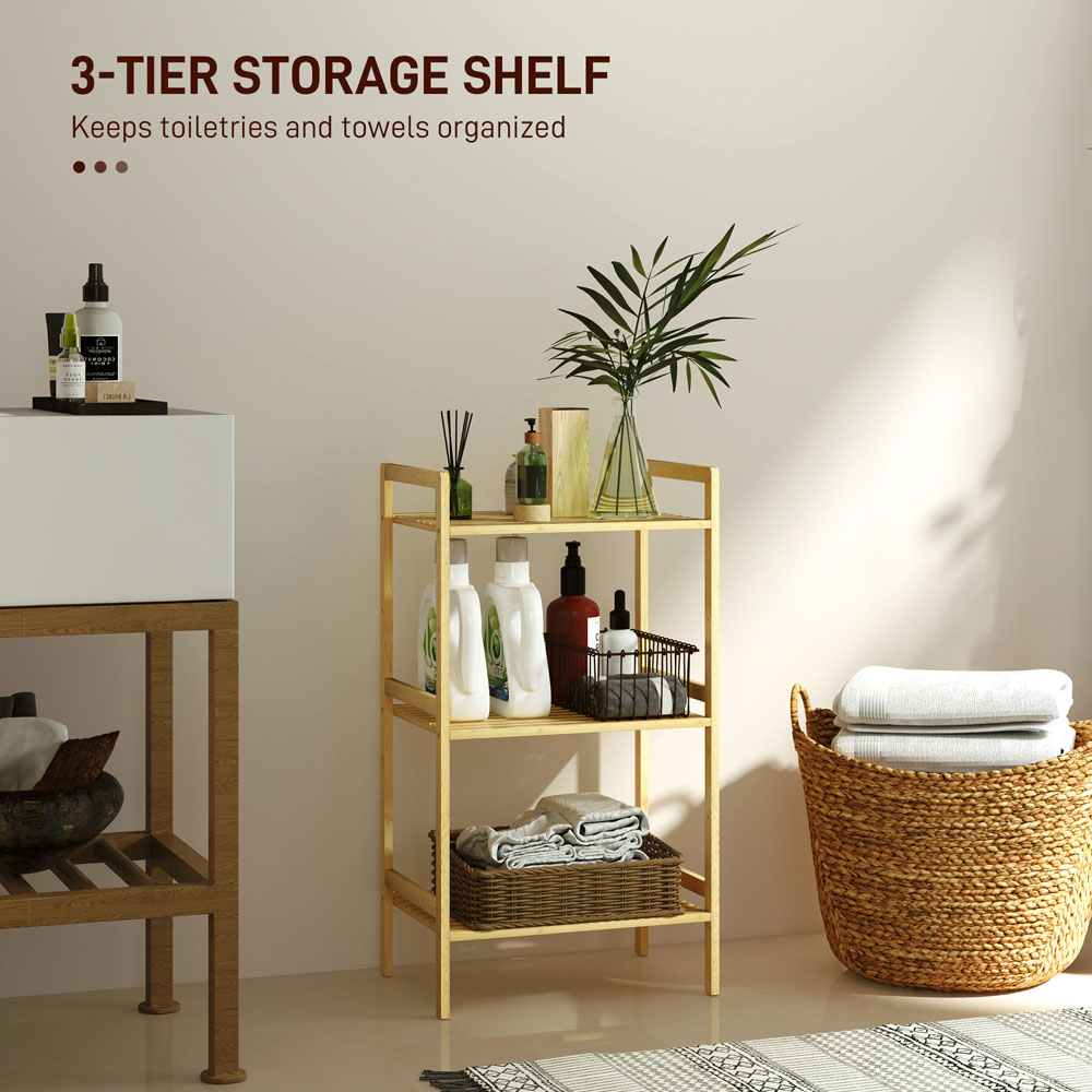 HOMCOM 3 Shelf Natural Adjustable Bamboo Bathroom Storage Shelf Image 4
