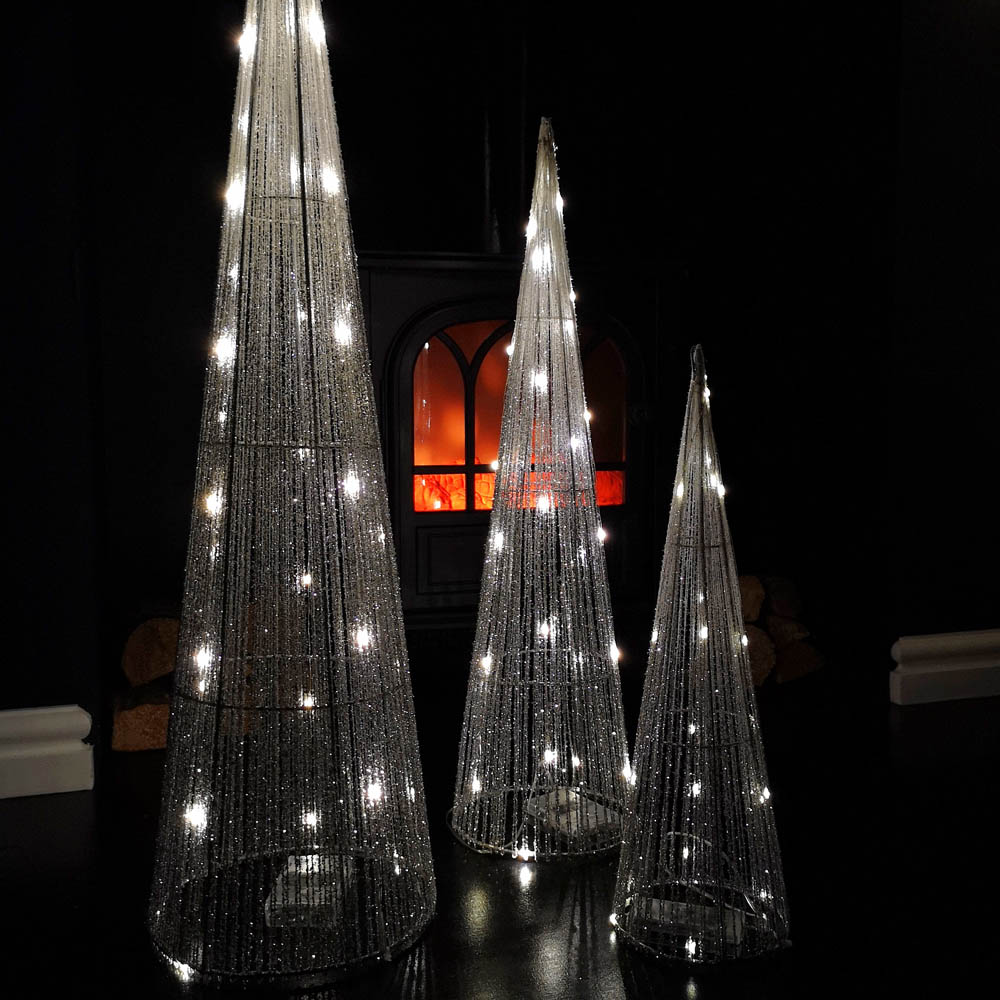 Samuel Alexander 3 Piece 90 Warm White LED Silver Tree Cone Obelisk Set Image 5