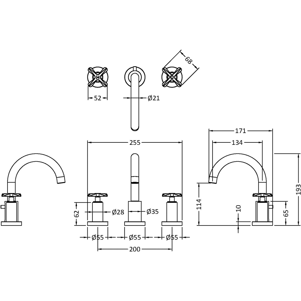 nuie Aztec 3 Tap Hole Chrome Basin Mixer Tap Image 4