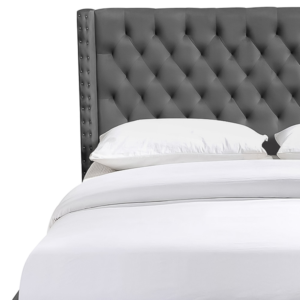 Brooklyn King Size Dark Grey Plush Velvet Storage Ottoman Bed with Winged Headboard Image 3