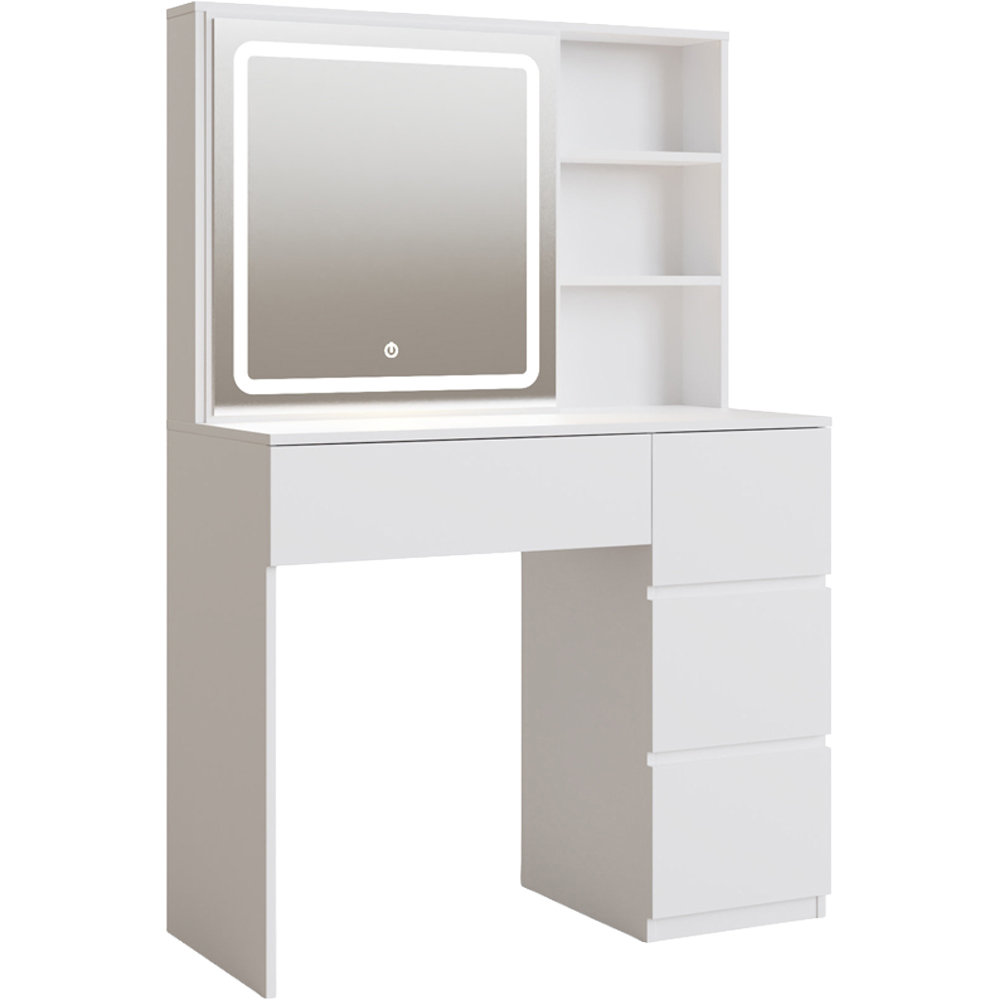 GFW Maeve 4 Drawer 3 Shelf White Dressing Table with Sliding LED Mirror Image 3