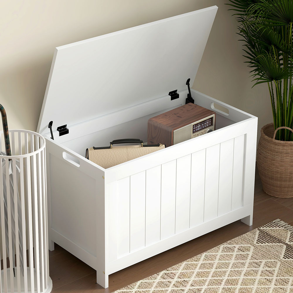 HOMCOM 2 Seater White Storage Bench with Safety Hinges Image 1