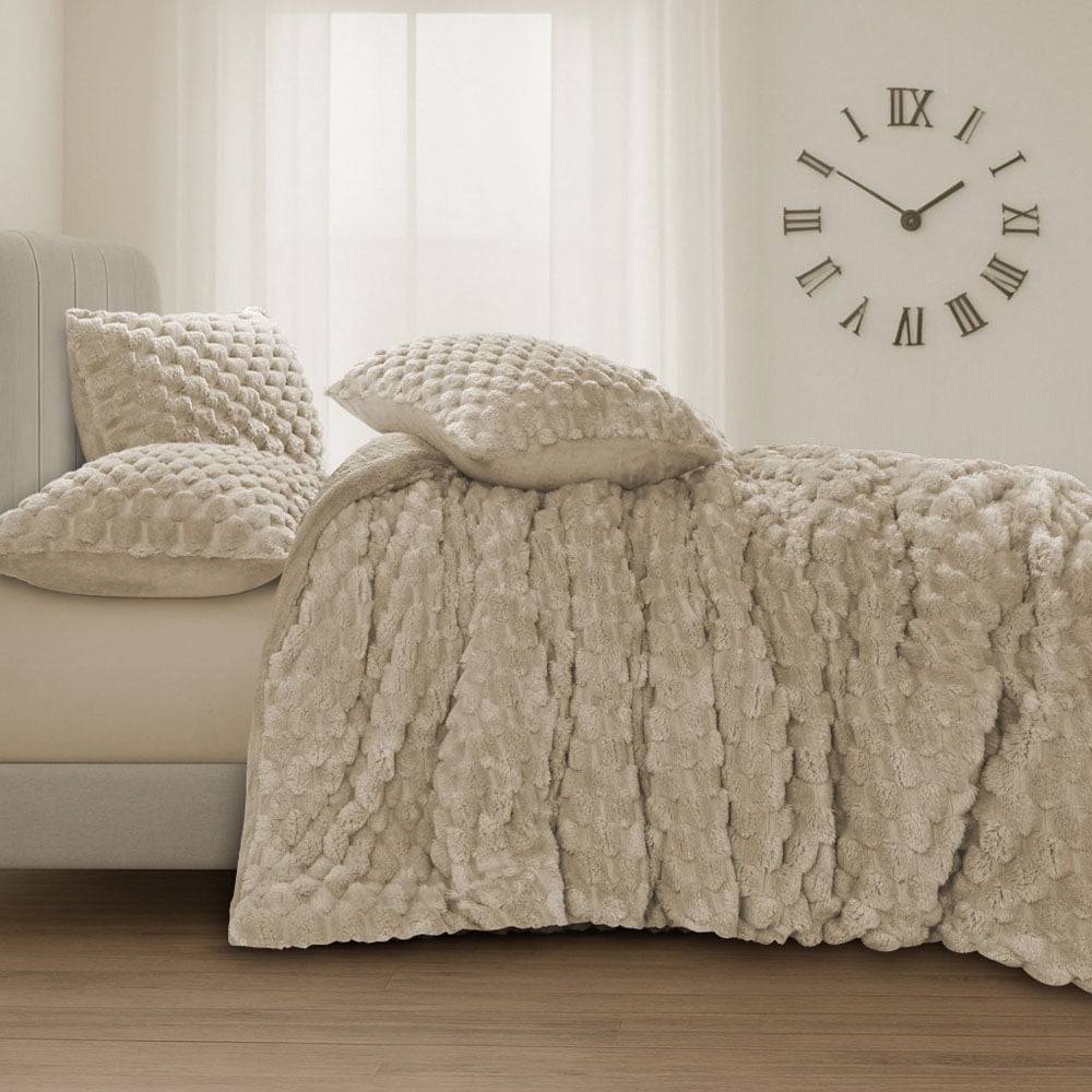 Velosso King Size Beige Chunky Popcorn Duvet Set Image 2