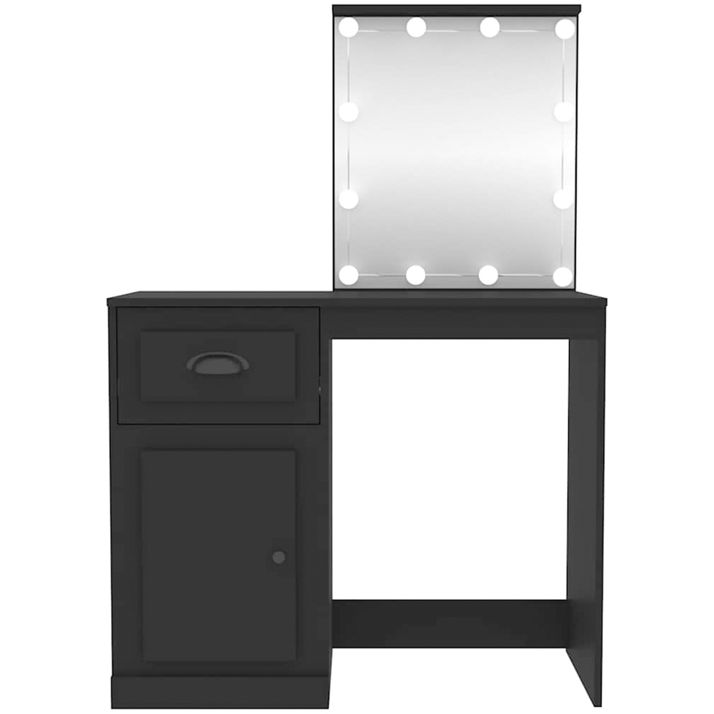 vidaXL Single Door Single Drawer Black Dressing Table with LED Mirror Image 6