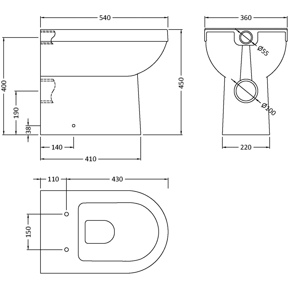 nuie Ivo White Back to Wall Pan 360mm Image 3