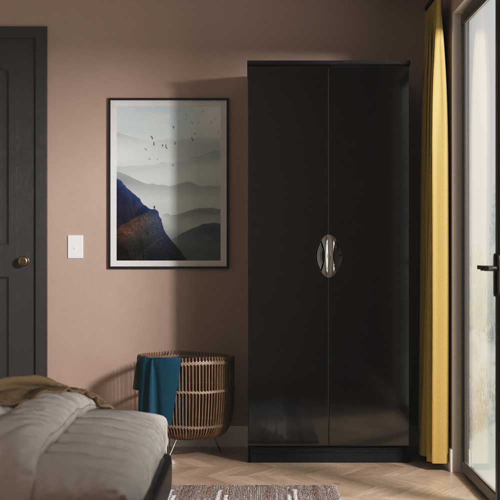 Crowndale Camden 2 Door Black Gloss and Black Wardrobe Ready Assembled Image 6