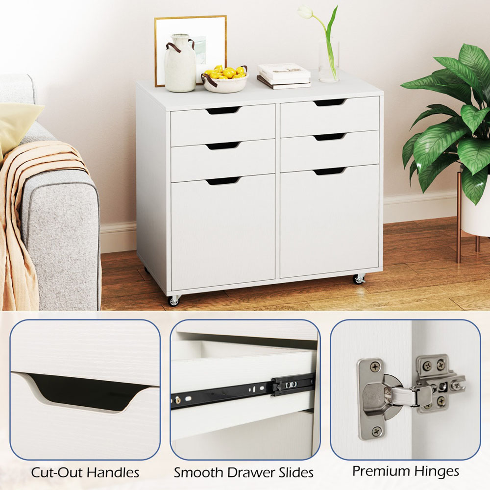 Costway 4 Drawer White Chest of Drawers with Universal Wheels Image 5
