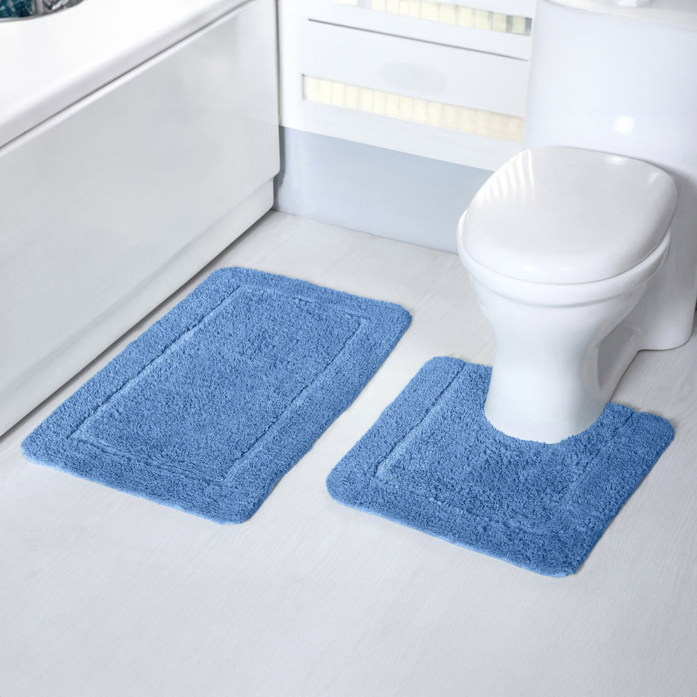 Mayfair Blue Micro Fibre Bath Mat Set Image 2