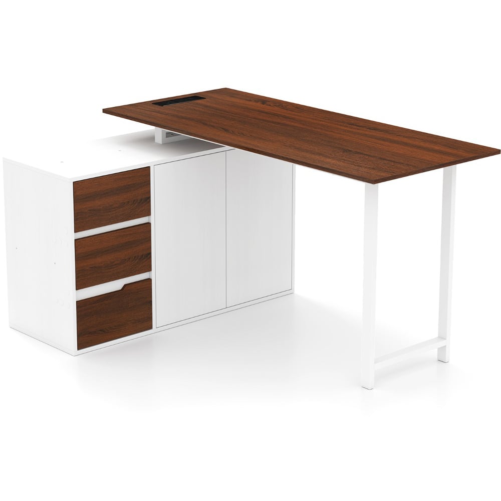 Costway L Shaped Computer Desk Natural and White Image 2