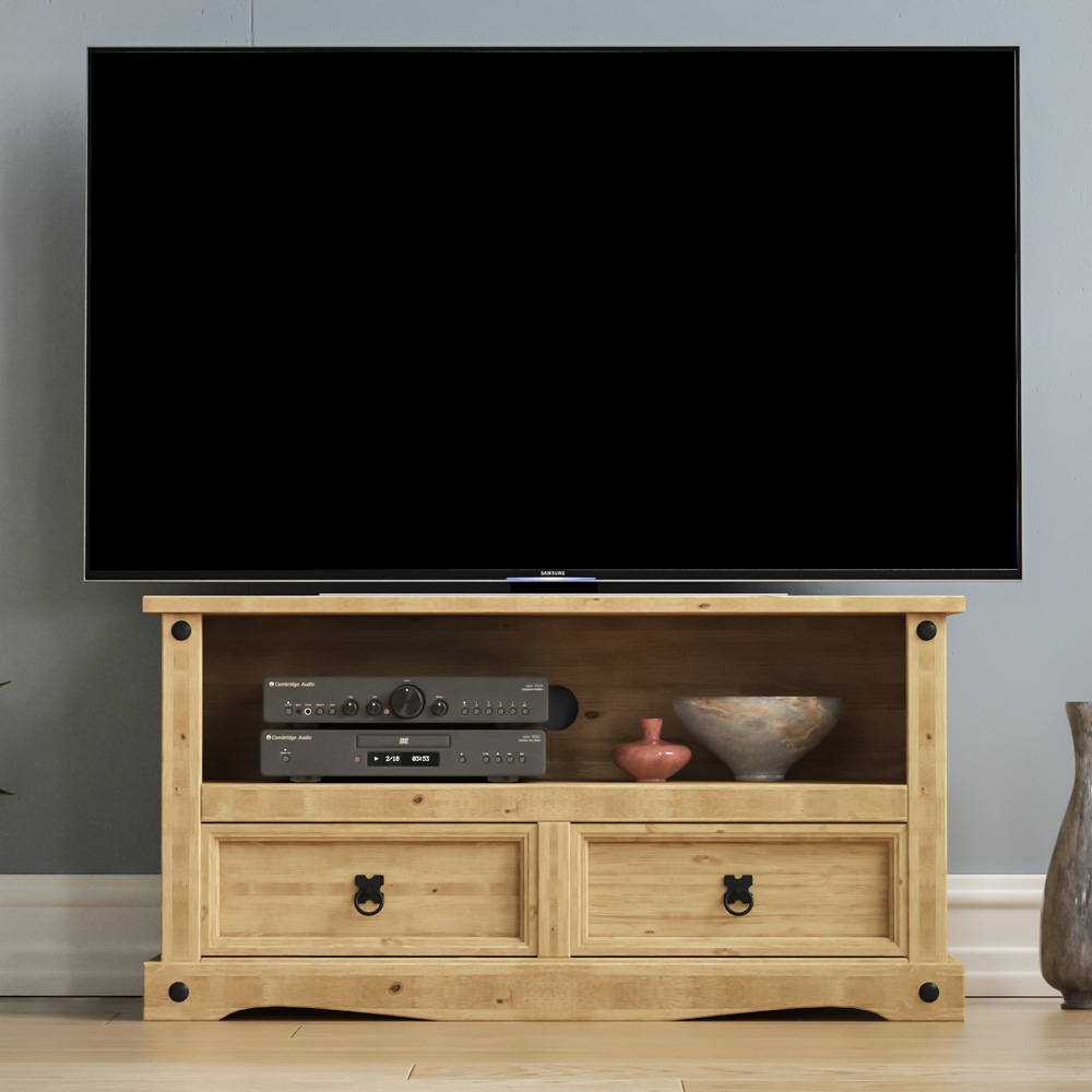 Vida Designs Corona 2 Drawer Single Shelf Pine TV Unit Image 6