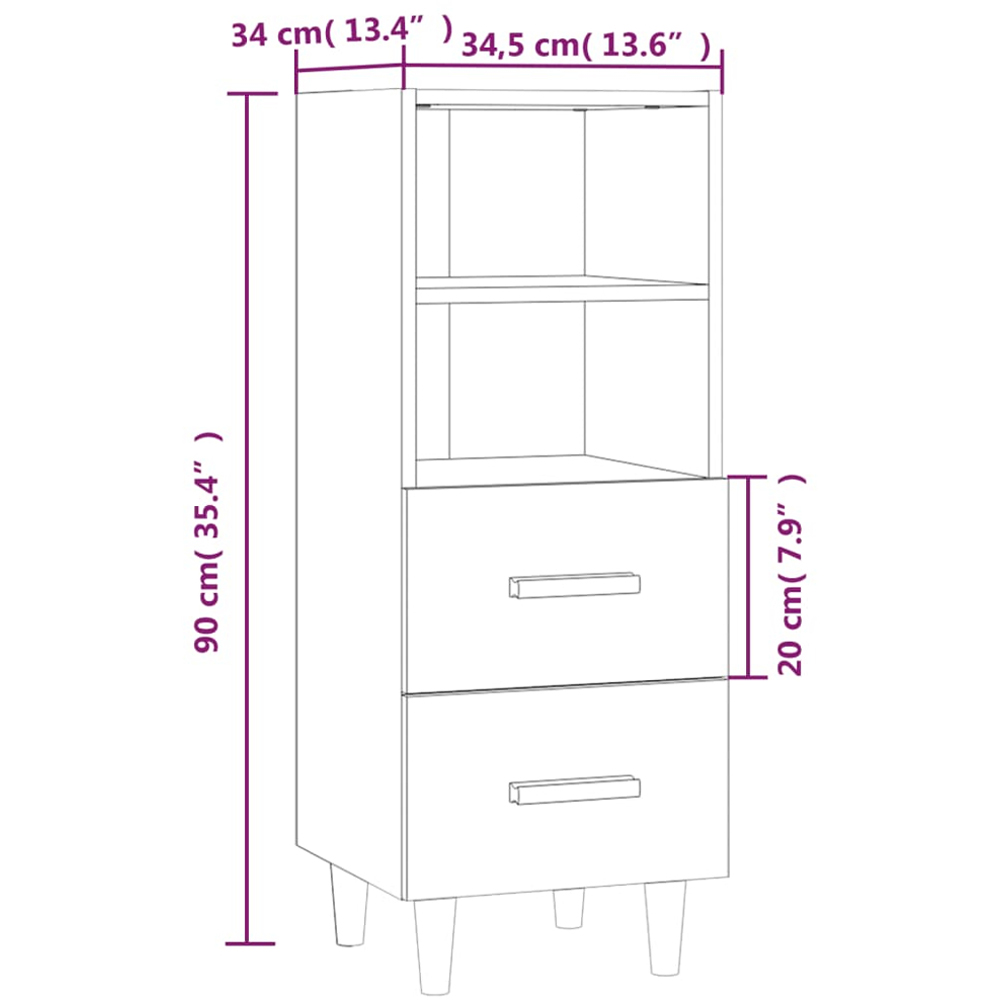 vidaXL 2 Drawer 2 Shelf White Sideboard Image 8