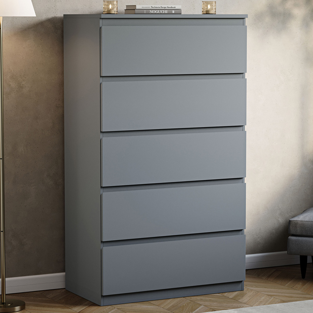 VIDA DESIGNS Denver 5 Drawer Grey Chest of Drawers Image 1