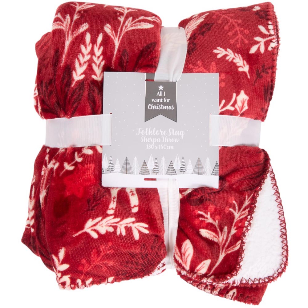 Folklore Stag Sherpa Throw  - Red Image 1