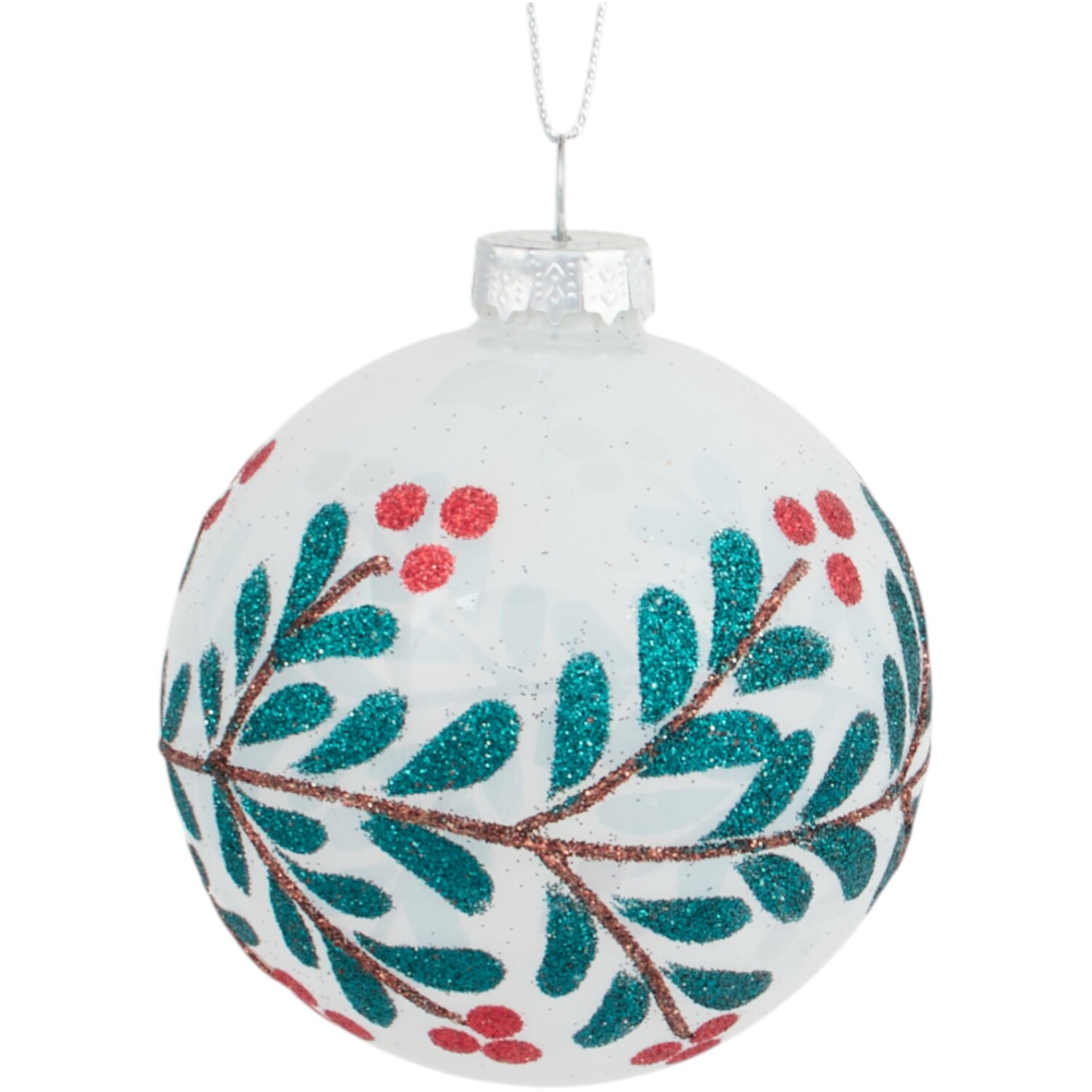 Berry Fern Glitter Bauble White Image 1