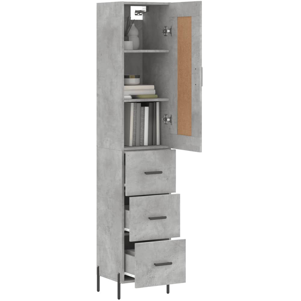 vidaXL Single Door 3 Drawer Concrete Grey Highboard Image 3