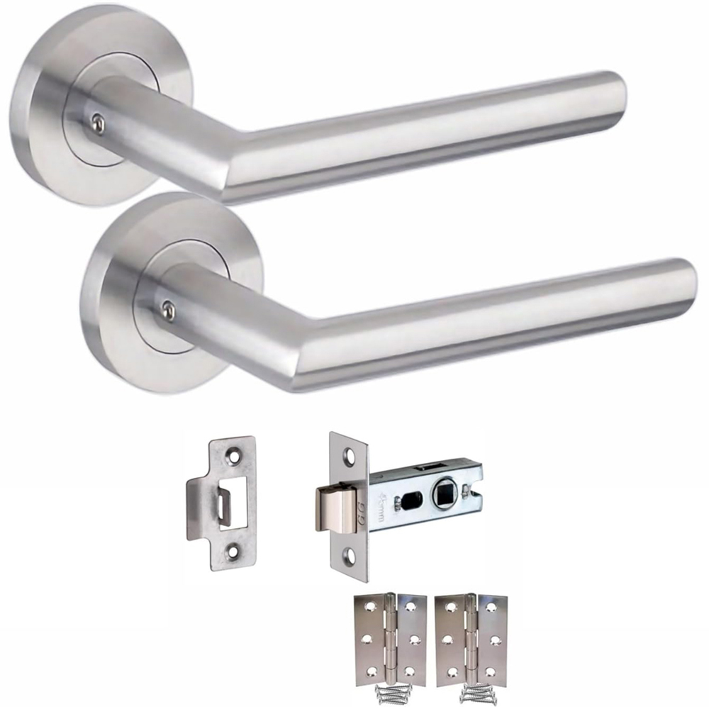 Golden Grace Mitred Satin Nickel Door Handle Pair with Tubular Latch and Hinges 52mm 5 Pack Image 2