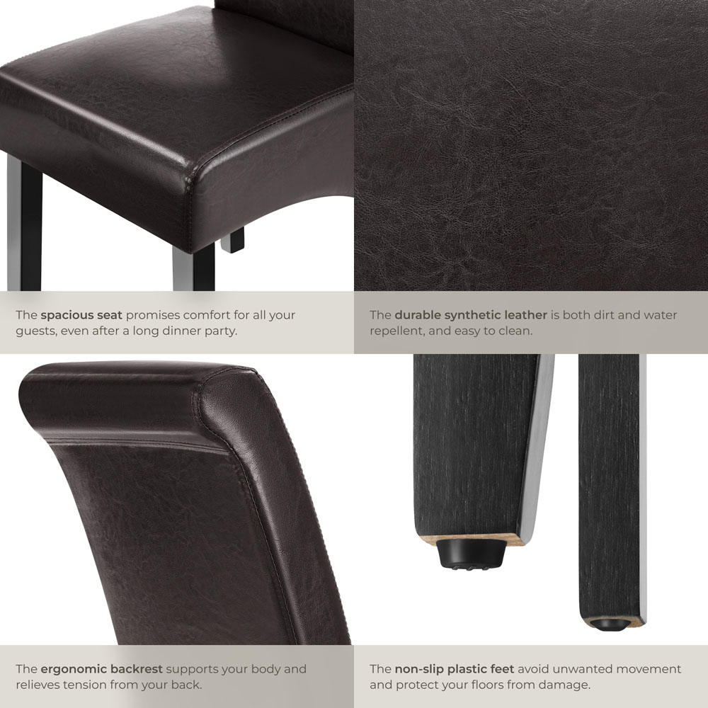 tectake Set of 4 Brown Faux Leather High Backrest Dining Chair Image 5