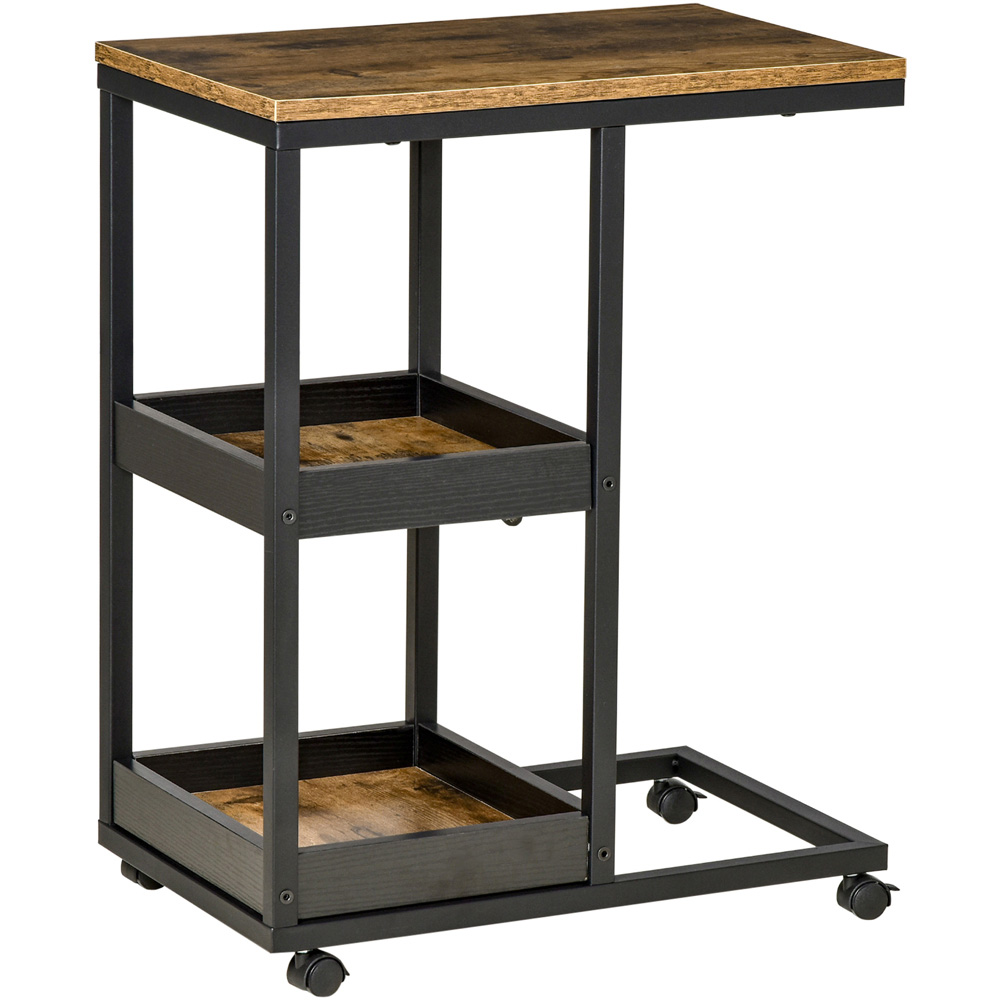 Portland 2 Shelf Brown C Shaped Mobile Side Table Image 2