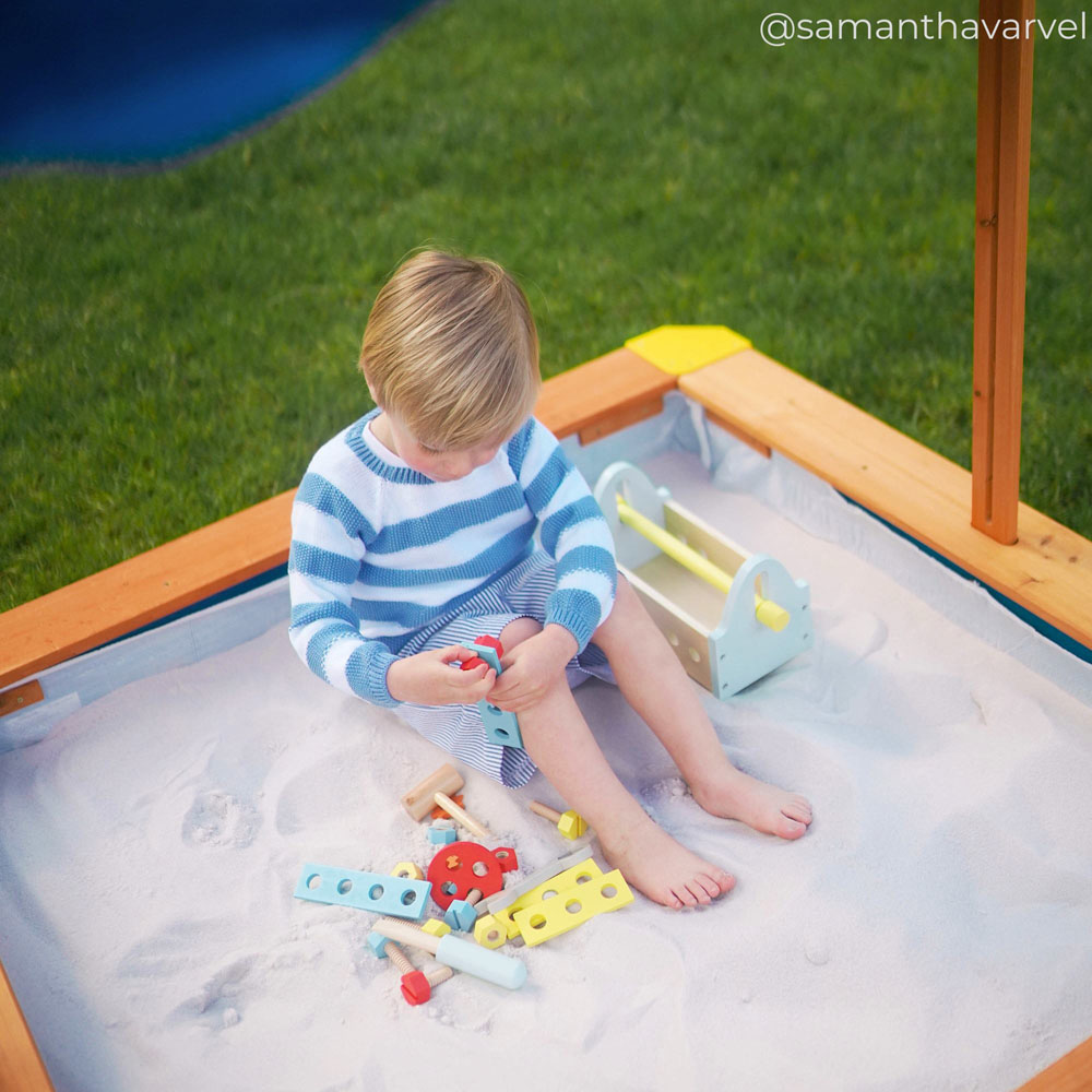 Teamson Kids Blue Wooden Outdoor Summer Sand Box Image 6