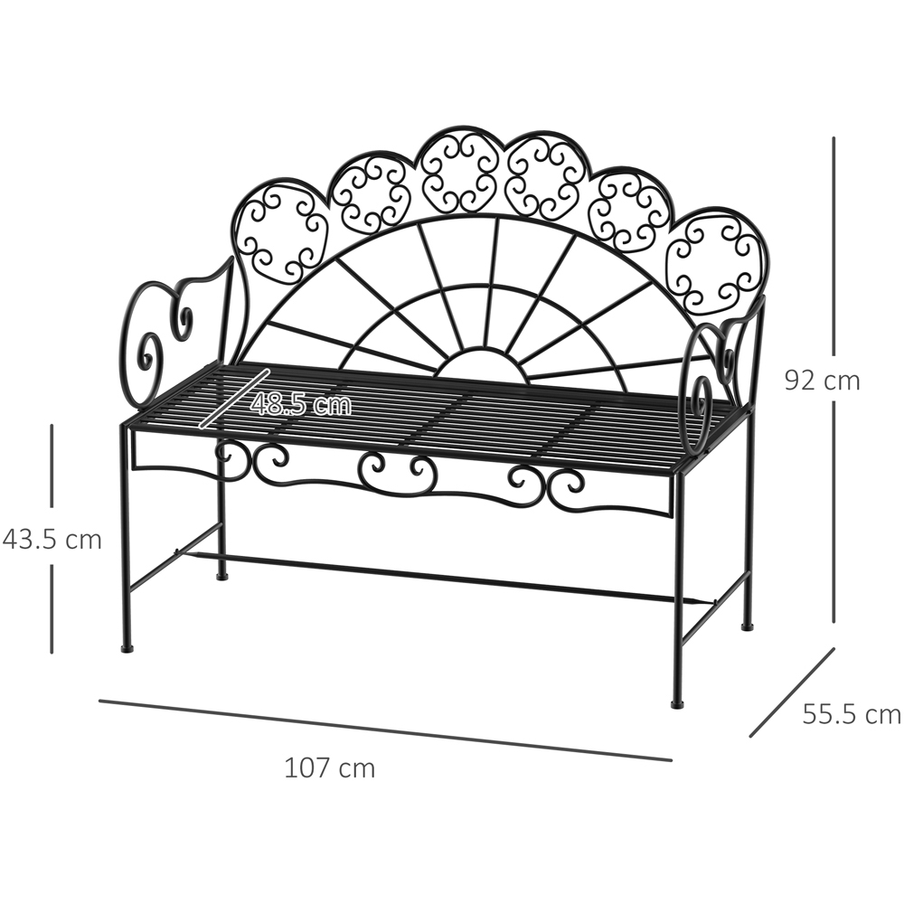 Outsunny 2 Seater Black Metal Garden Loveseat Bench Image 9