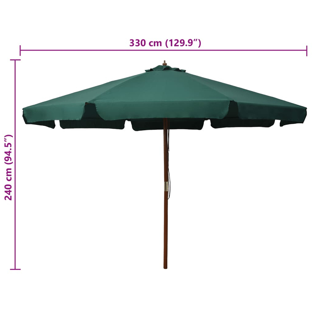 vidaXL Green Garden Parasol with Wooden Pole 3.3m Image 4