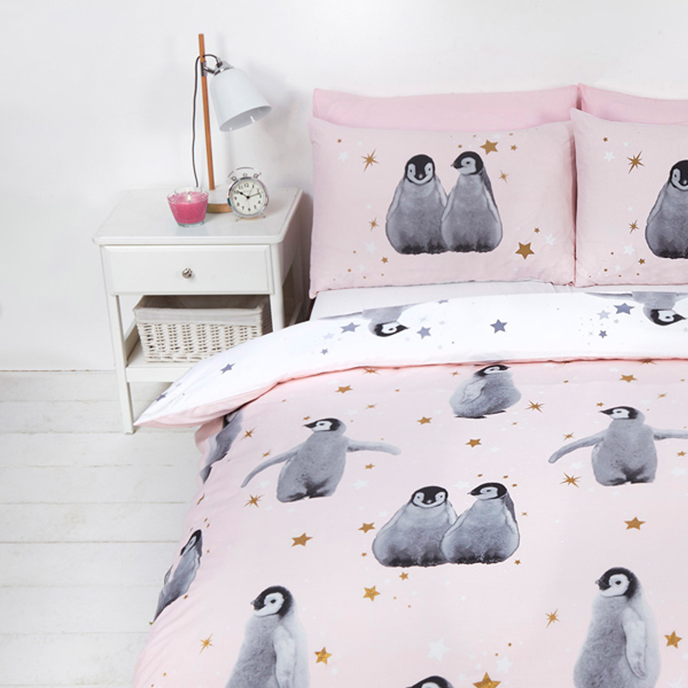 Rapport Home Starry Penguins Double Pink Duvet Set Image 2