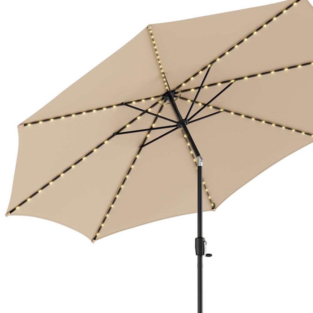 Costway Beige Solar Powered LED Patio Umbrella with Crank Handle 3m Image 2