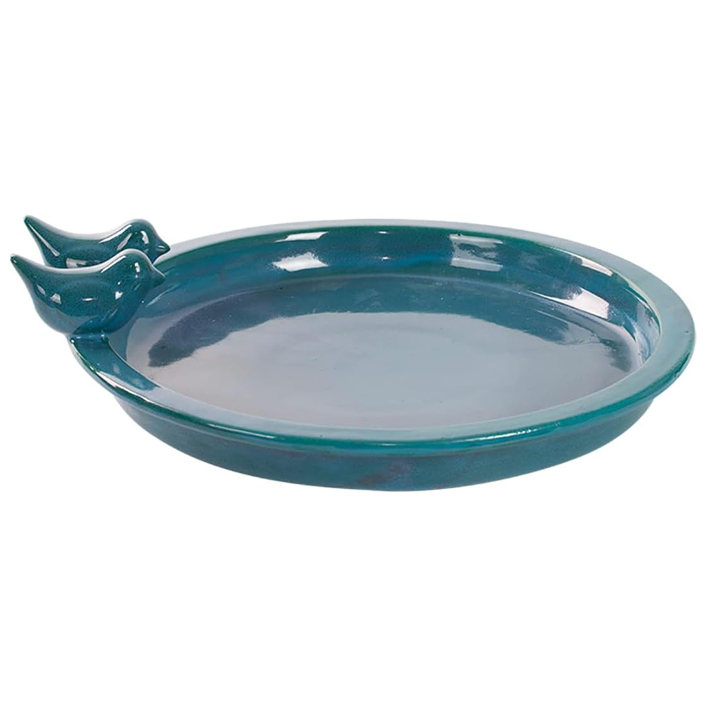 Fallen Fruits Petrol Ceramic Round Bird Bath and Feeder Image 3