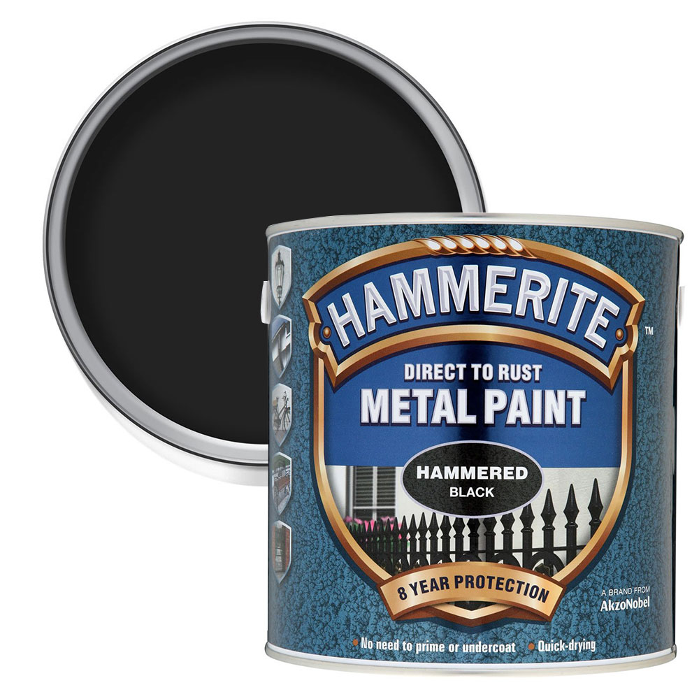 Hammerite Direct to Rust Black Hammered Metal Paint 250ml Image 1